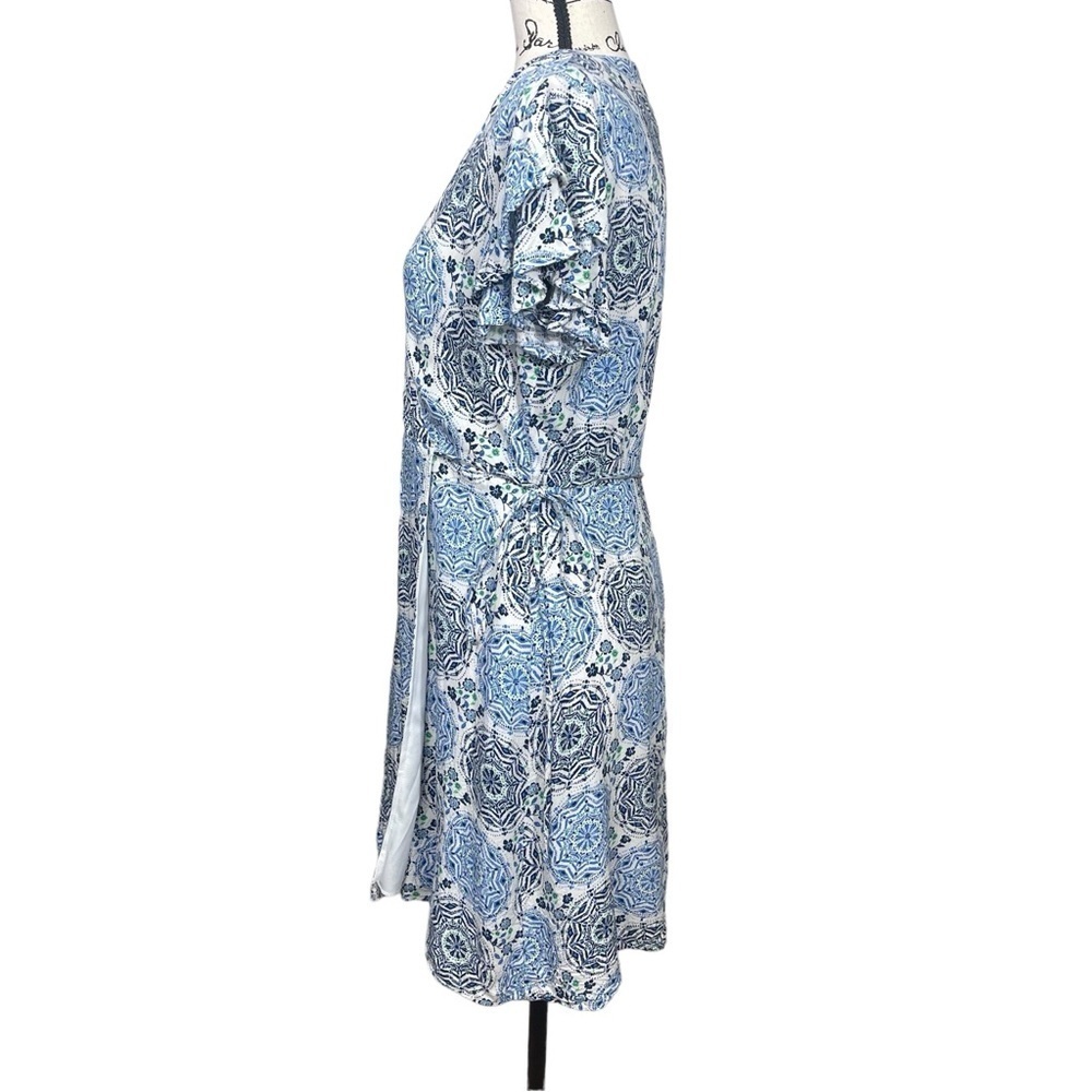 Harper Heritage Floral Design Ruffle Cap Sleeve Wrap Dress Blue - Picture 9 of 14